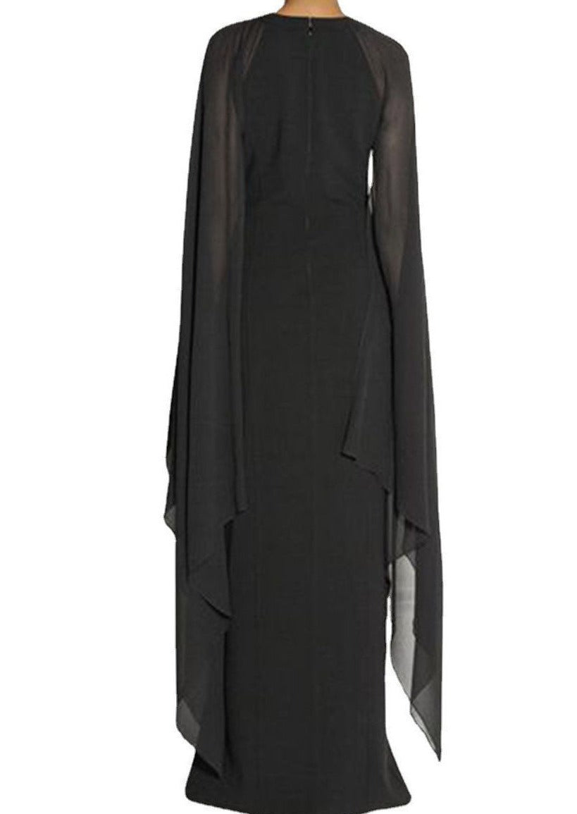 Fashion Black Asymmetrical Patchwork Cape Chiffon Dress Summer AH372