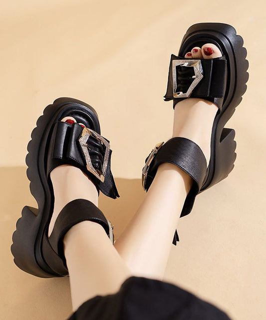 Fashion Black Zippered Sandals Buckle Strap Chunky Sandals LY4367