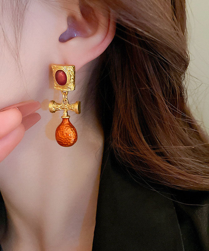 Fashion Orange Alloy Inlaid Gem Stone Drop Earrings Ada Fashion