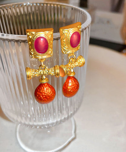 Fashion Orange Alloy Inlaid Gem Stone Drop Earrings Ada Fashion