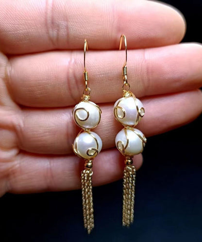 Fashion Pearl Tassel 14K Gold Drop Earrings Ada Fashion