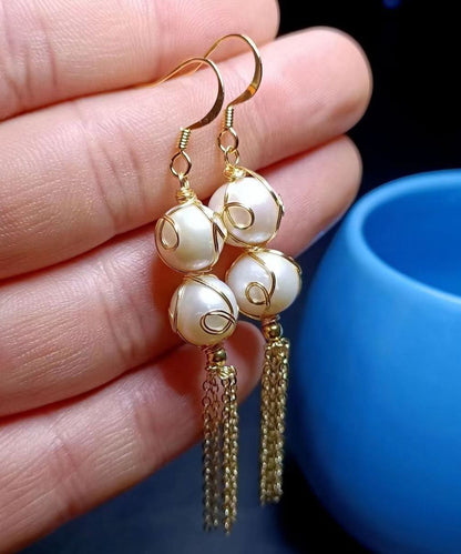 Fashion Pearl Tassel 14K Gold Drop Earrings Ada Fashion