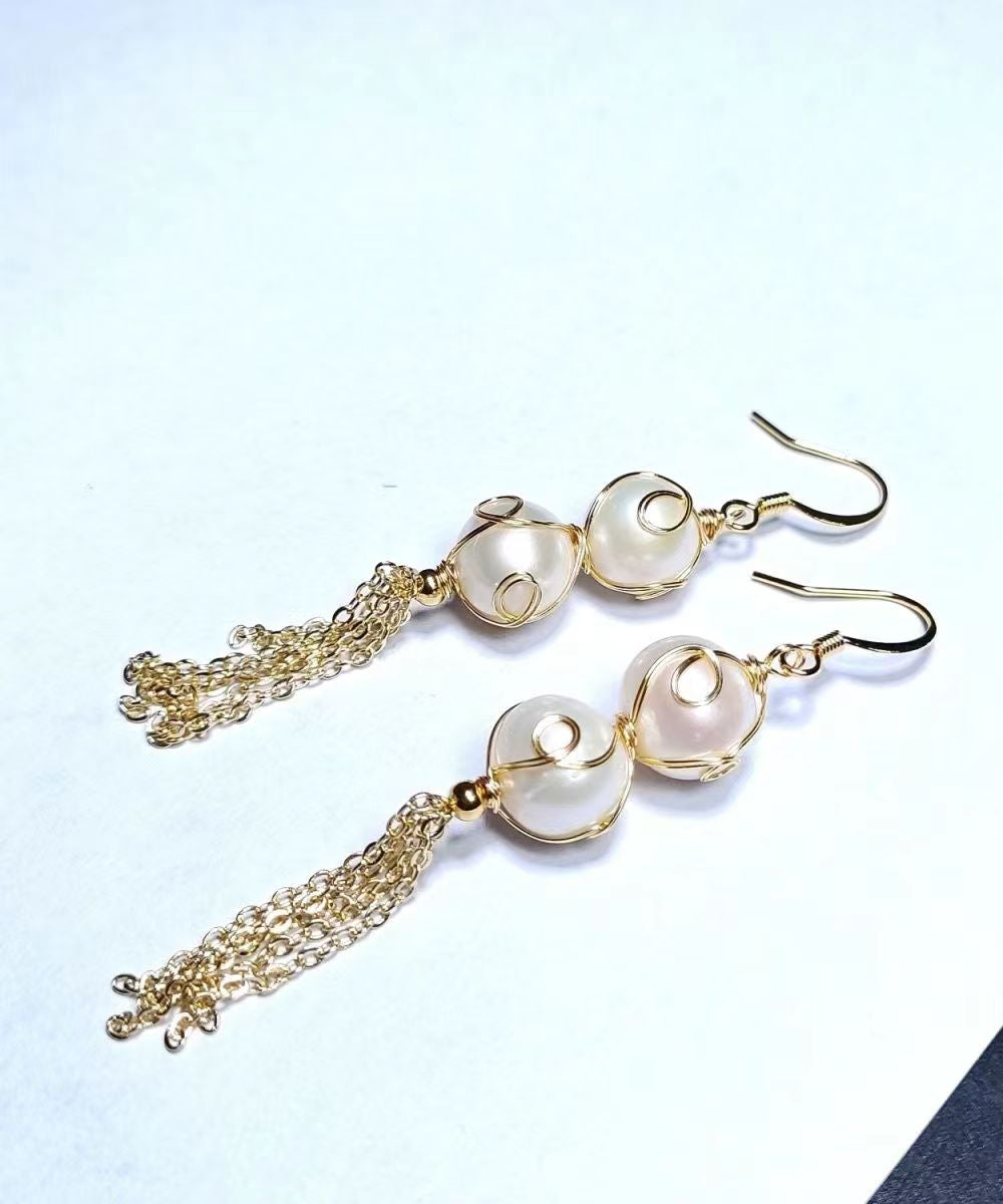 Fashion Pearl Tassel 14K Gold Drop Earrings Ada Fashion