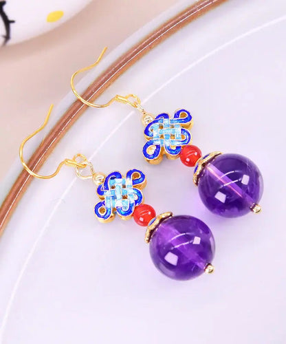 Fashion Purple Sterling Silver Overgild Crystal Zircon Drop Earrings Ada Fashion