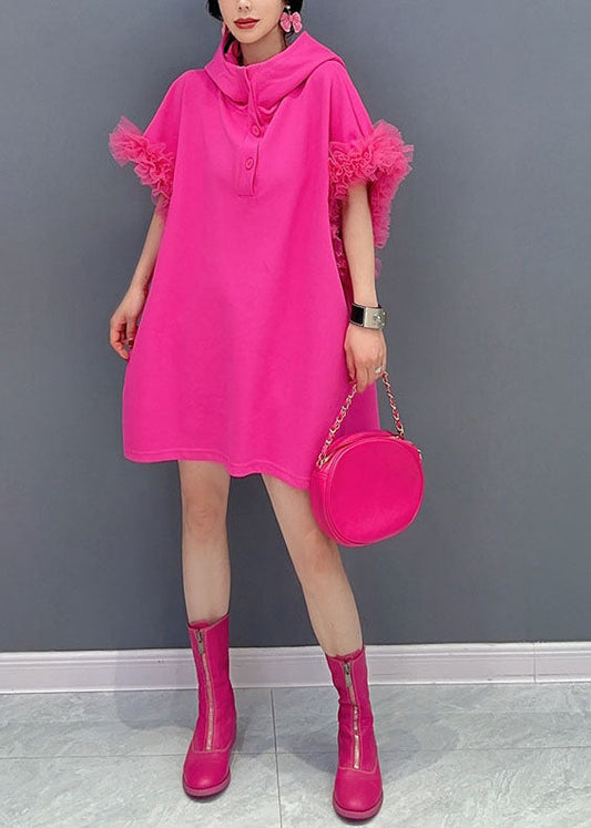 Fashion Rose Hooded Tulle Ruffled Patchwork Cotton Mini Dresses Summer Ada Fashion