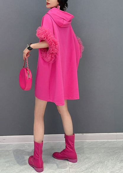 Fashion Rose Hooded Tulle Ruffled Patchwork Cotton Mini Dresses Summer Ada Fashion