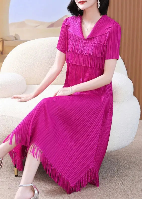 Fashion Rose Peter Pan Collar Wrinkled Tulle Maxi Shirts Dress Summer Ada Fashion