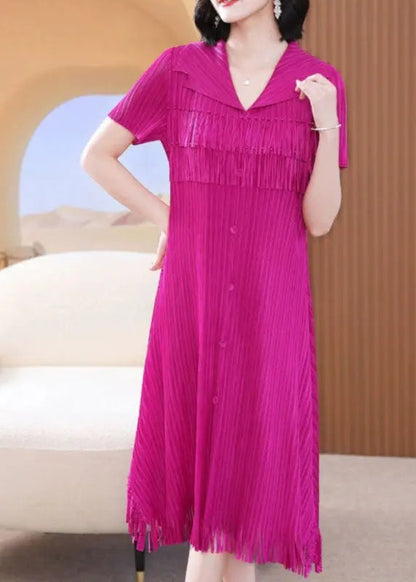 Fashion Rose Peter Pan Collar Wrinkled Tulle Maxi Shirts Dress Summer Ada Fashion