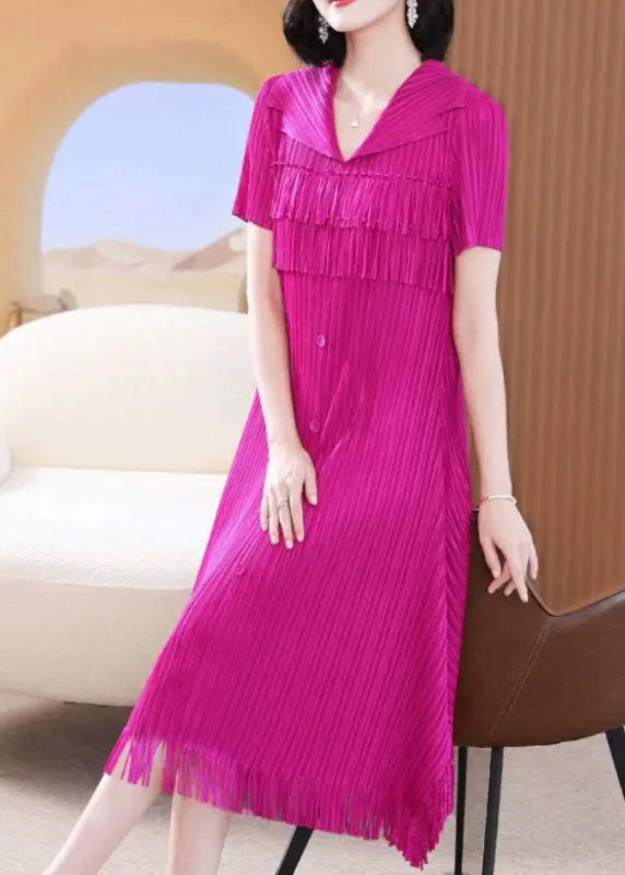 Fashion Rose Peter Pan Collar Wrinkled Tulle Maxi Shirts Dress Summer Ada Fashion