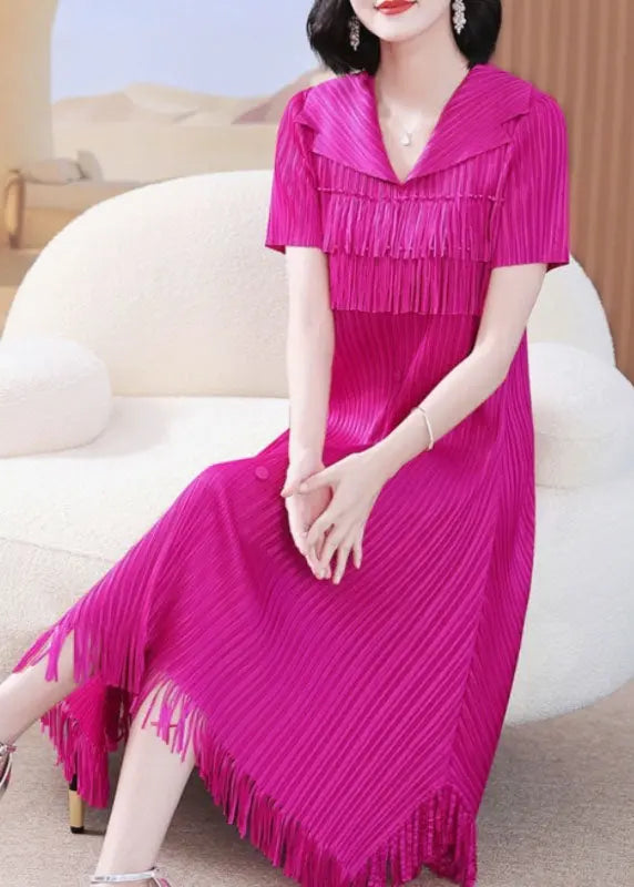 Fashion Rose Peter Pan Collar Wrinkled Tulle Maxi Shirts Dress Summer Ada Fashion