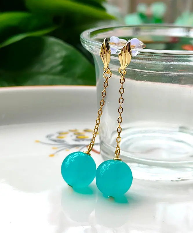 Fine Gold Sterling Silver Blue Gem Stone Drop Earrings Ada Fashion