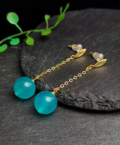 Fine Gold Sterling Silver Blue Gem Stone Drop Earrings Ada Fashion