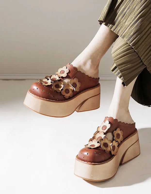 Flowers Decor Handmade Retro Platform Sandals Ada Fashion