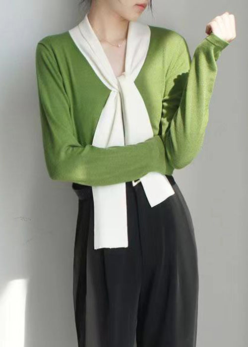 Green Bow Patchwork Cozy Top Long Sleeve