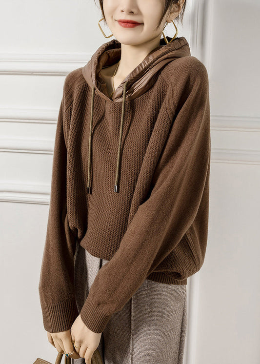 French Coffee Hooded Wool Knit Sweaters