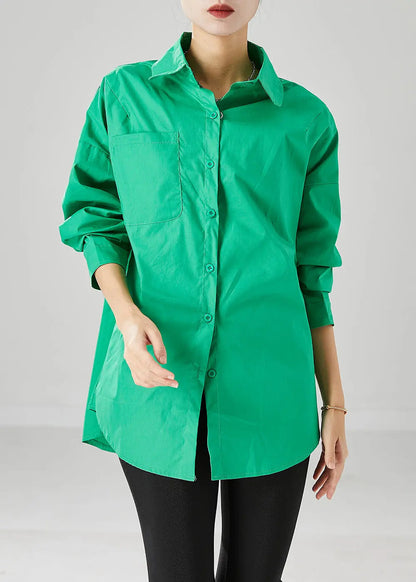 French Green Peter Pan Collar Oversized Cotton Shirts Fall Ada Fashion