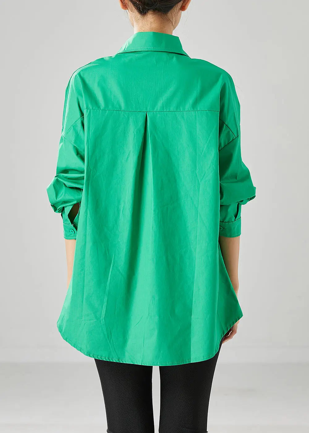 French Green Peter Pan Collar Oversized Cotton Shirts Fall Ada Fashion