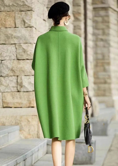 French Green Peter Pan Collar Patchwork Woolen Maxi Dress Long Sleeve Ada Fashion