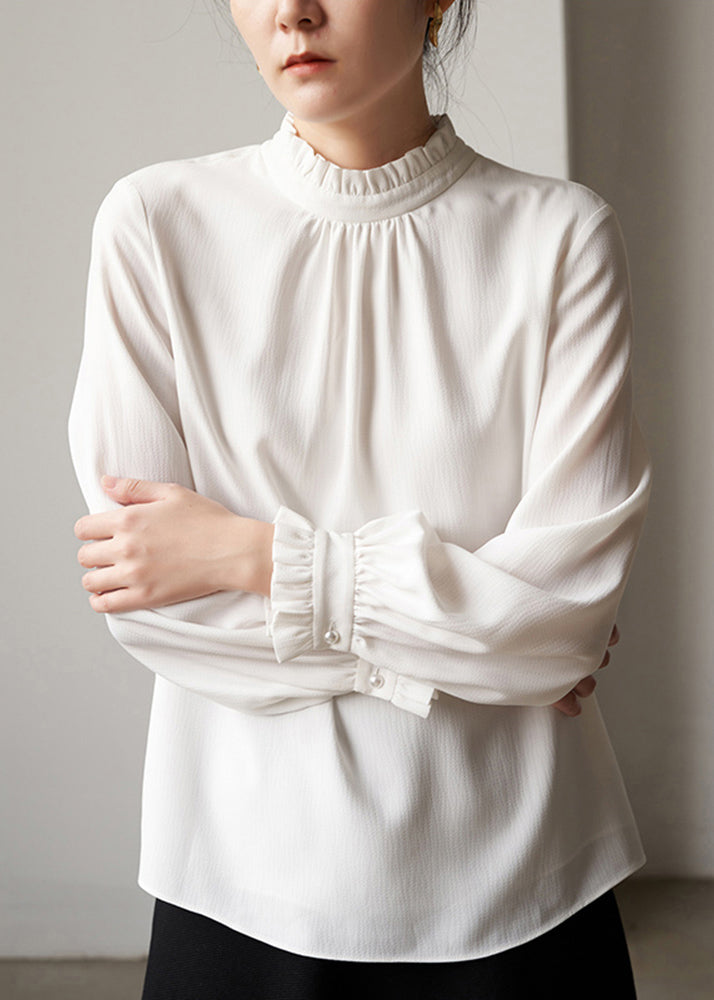 White Ruffled Patchwork Chiffon Top