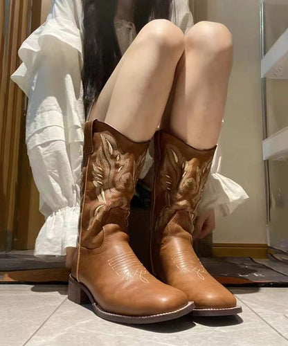 Bottes en cuir à épissures uniques marron