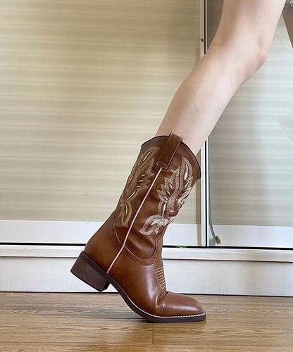 Bottes en cuir à épissures uniques marron