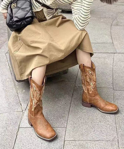 Bottes en cuir à épissures uniques marron