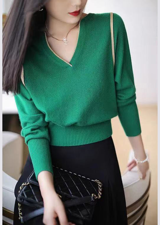 Loose Knit Top V Neck Long Sleeve