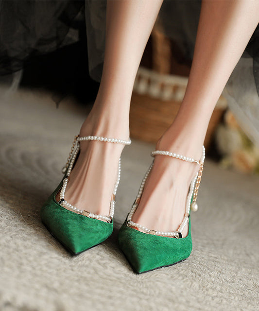 Green Pointed Toe Splicing Stiletto High Heels