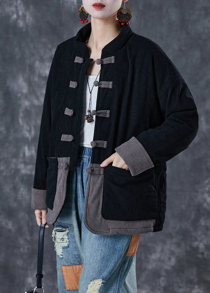 Handmade Black Oversized Patchwork Fine Cotton Filled Parkas Winter Ada Fashion