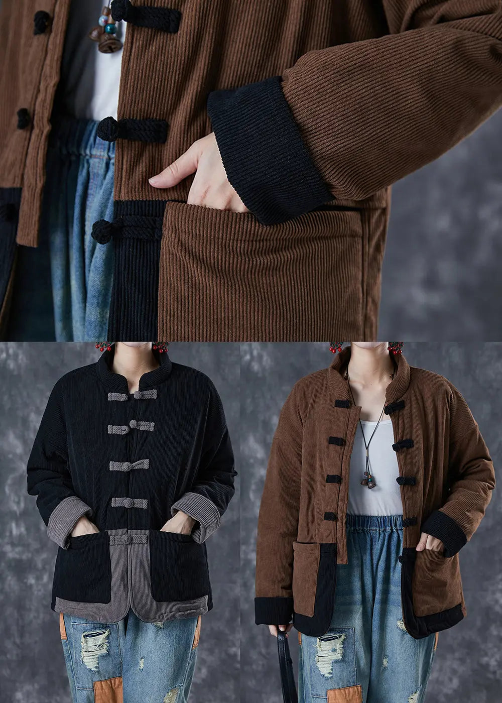 Handmade Black Oversized Patchwork Fine Cotton Filled Parkas Winter Ada Fashion