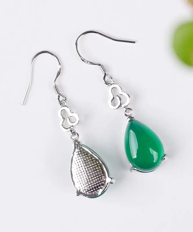 Handmade Green Sterling Silver Chalcedony Water Drop Drop Earrings Ada Fashion