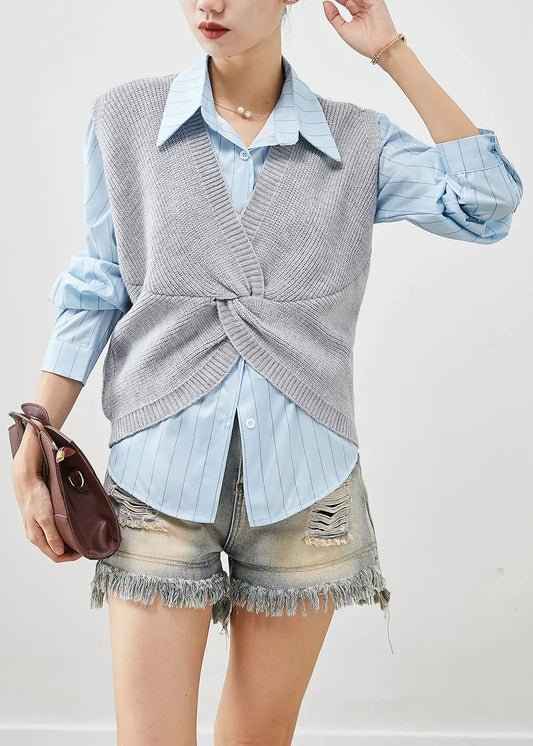 Handmade Grey Asymmetrical Thick Knit Vests Fall Ada Fashion