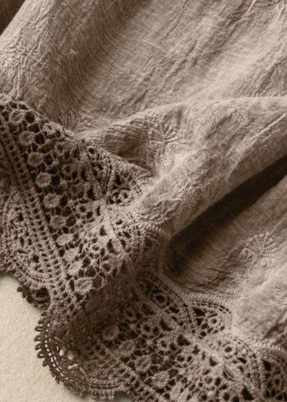 Handmade Khaki Hollow Out Patchwork Thin Lace Tank Sleeveless Ada Fashion