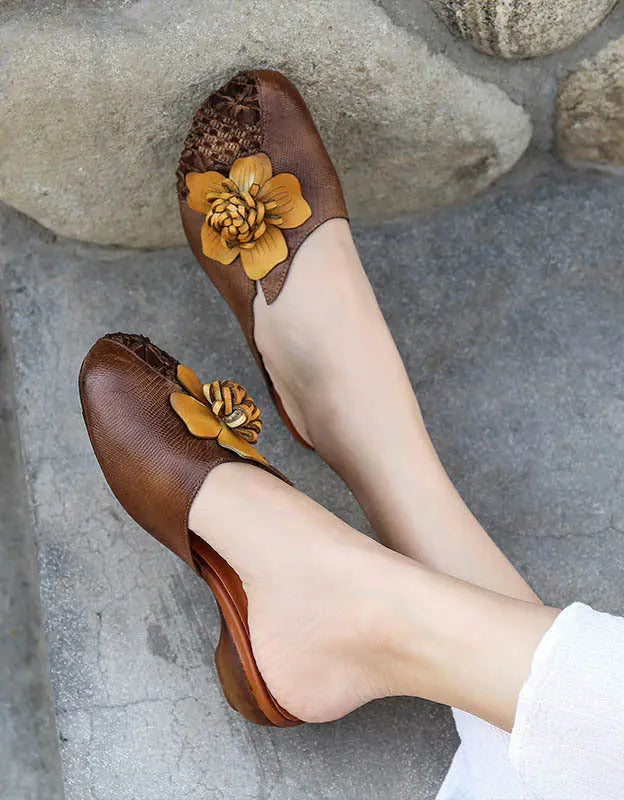 Handmade Leather Flower Comfortable Retro Slippers Ada Fashion