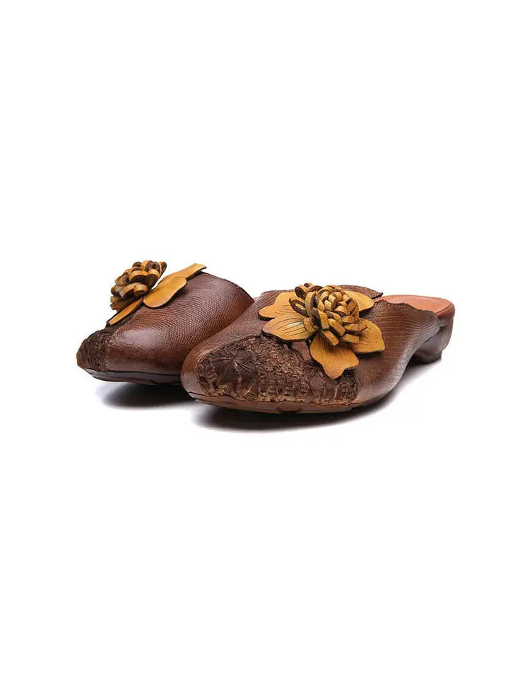 Handmade Leather Flower Comfortable Retro Slippers Ada Fashion