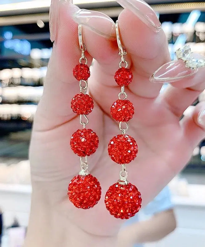 Handmade Red Copper Zircon Tassel Drop Earrings Ada Fashion