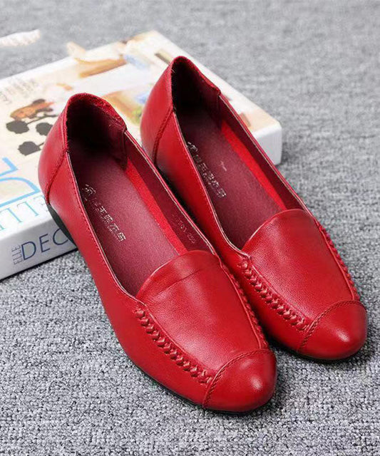 Handmade Red Penny Loafers Cowhide Leather Retro Splicing Penny Loafers LY0168