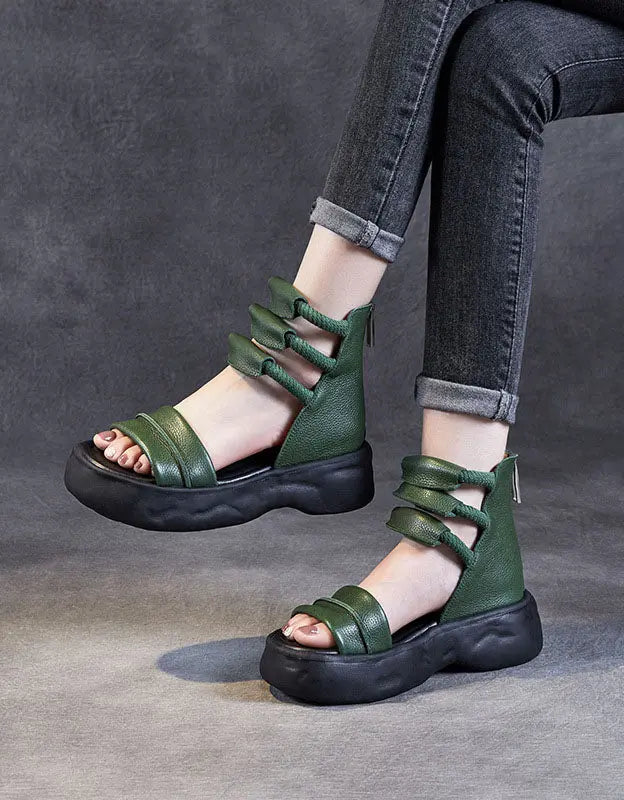 Handmade Retro Ankle Straps Platform Sandals Ada Fashion