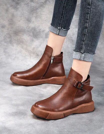 Handmade Retro Leather Ankle Boots for Women Ada Fashion