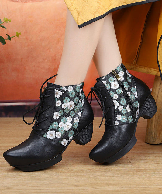 Cross Strap Chunky Boots Black Embossed