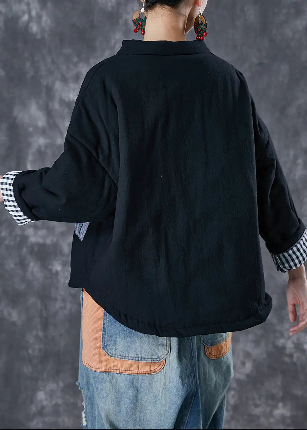 Italian Black Oversized Patchwork Fine Cotton Filled Puffer Jacket Winter Ada Fashion