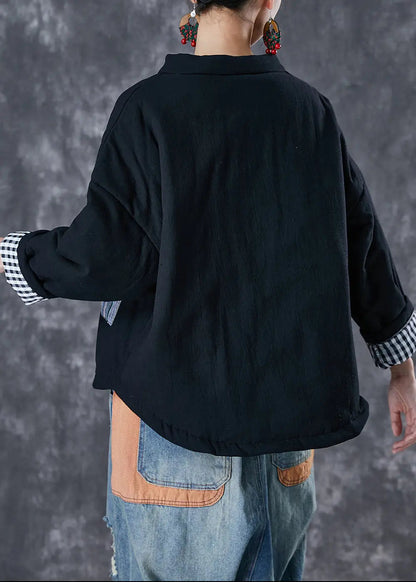 Italian Black Oversized Patchwork Fine Cotton Filled Puffer Jacket Winter Ada Fashion