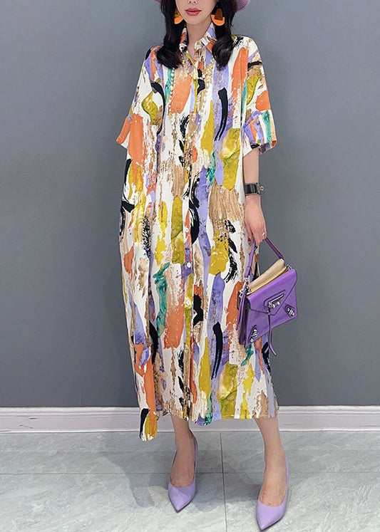 Italian Colorblock Peter Pan Collar Patchwork Cotton Shirts Dress Summer Ada Fashion