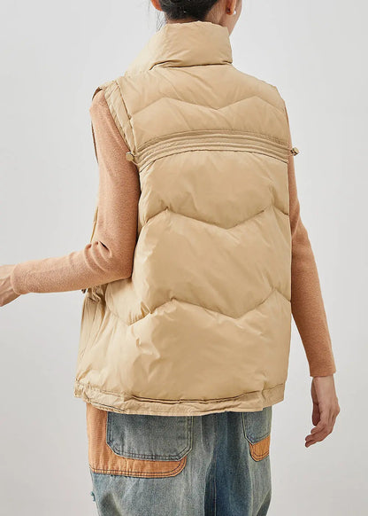 Italian Khaki Stand Collar Drawstring Duck Down Vest Tops Winter Ada Fashion