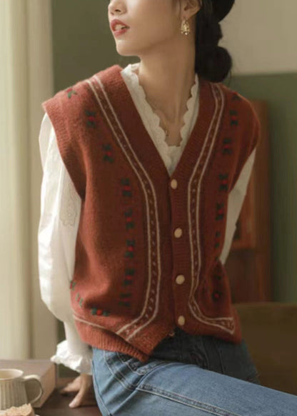 Gilet en tricot patchwork rouge italien sans manches