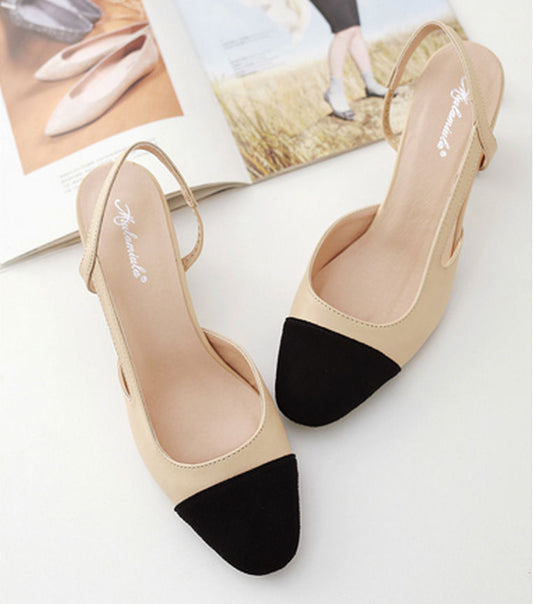 Faux Leather Two-Tone Slingback Heels AE1037