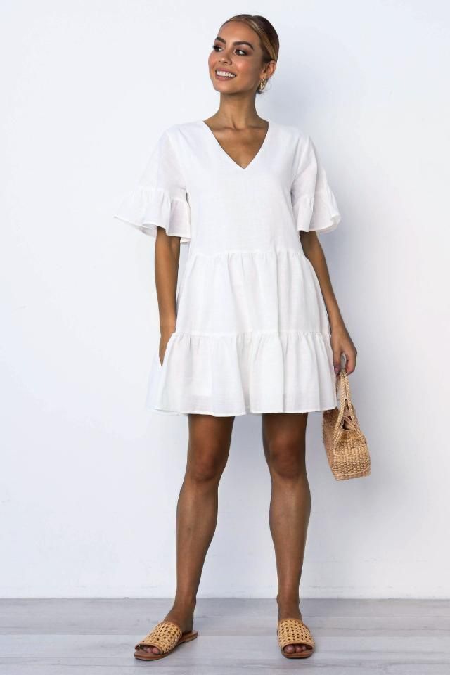 Short-Sleeve Loose-Fit Mini Tiered Dress YS10014