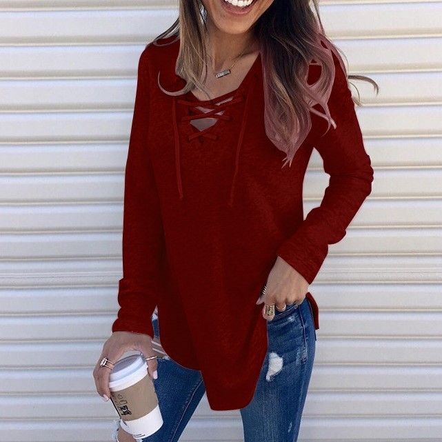 Long-Sleeve Lace-Up T-Shirt CA18