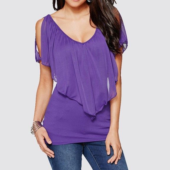 Ruffled Cold-Shoulder Chiffon Top CA5