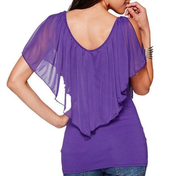 Ruffled Cold-Shoulder Chiffon Top CA5